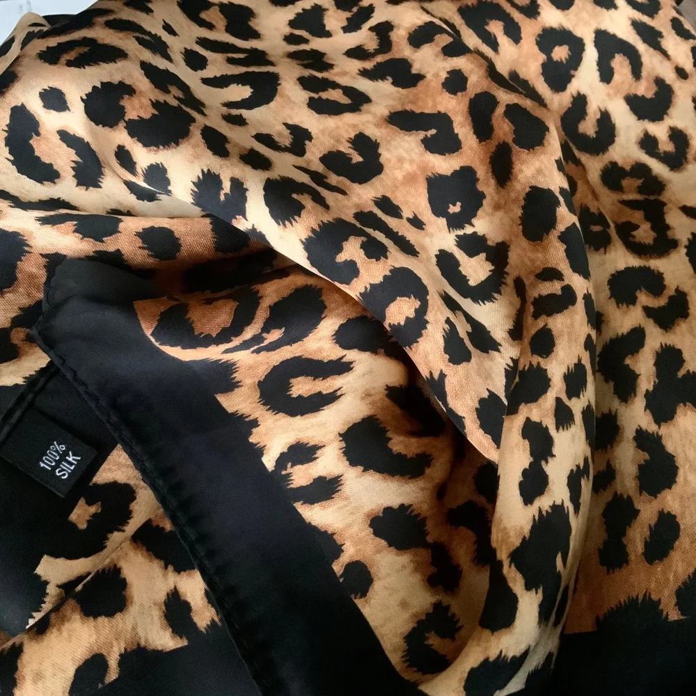Luxury 100% SILK SATIN Large Shawl Leopard Print Scarf Animal Print Wrap Coverup